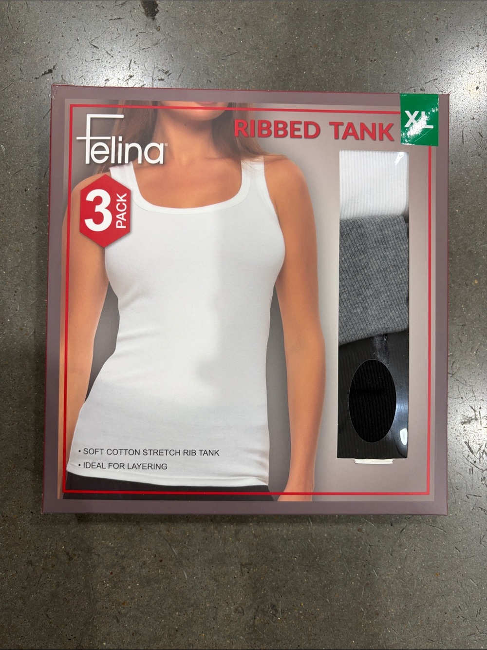Felina 3-Pack Ribbed Tank Tops Size large Cotton Stretch XL ONLy!